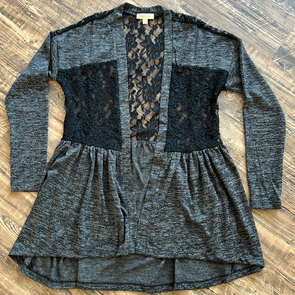 NWOT Paper & Tee pretty black lace back open front lightweight cardigan